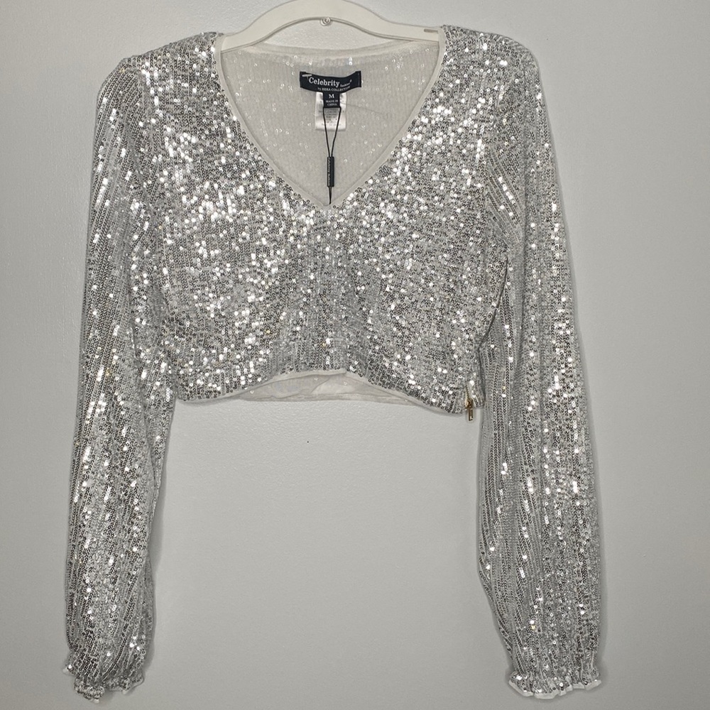 Celebrity by Hera Collection | Silver sequence crop top | Size M, New with Tags